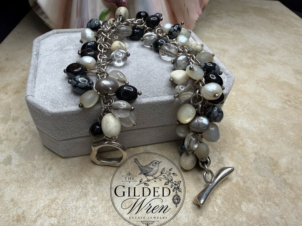 Whitney Kelly Sterling Silver Multi Gemstone Pearl Cha Cha Bracelet 8” 53.35g